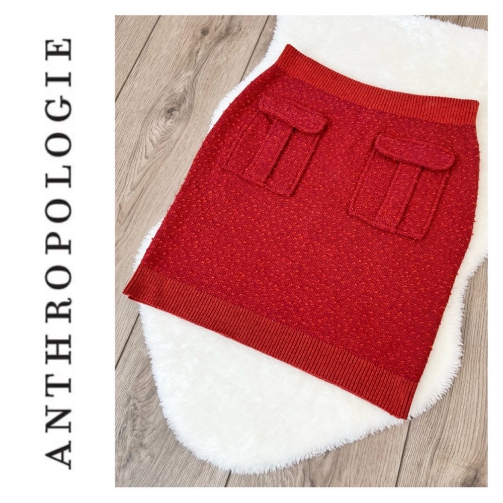 MOTH ANTHROPOLOGIE Orange Wool Boucle Knit Skirt Size Medium